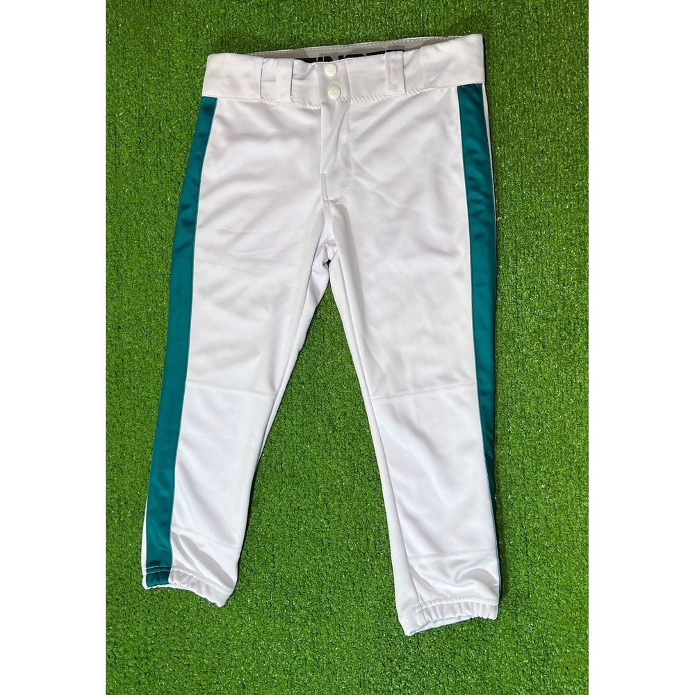 White Softball Pants Girl's XL Teal Stripe Closed Hem Knickers Dbl Knee Stinger